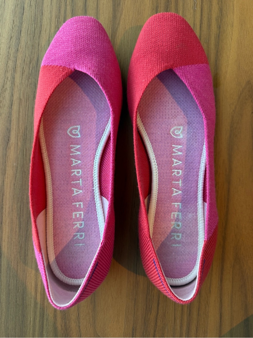 Rothy's x Marta Ferri Pink Red Colorblock Knit Flats Women's Size 7 Slip On
